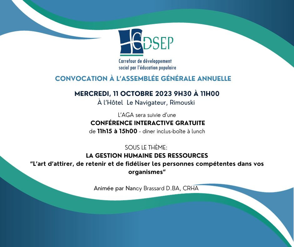 Bienvenue l’AGA 2023 du CDSEP!